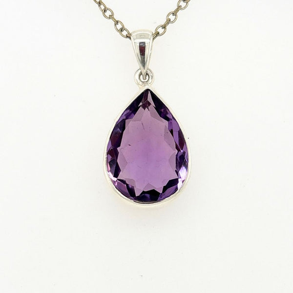 Faceted Amethyst Pendant in 925 Sterling Silver Polished Gemstone