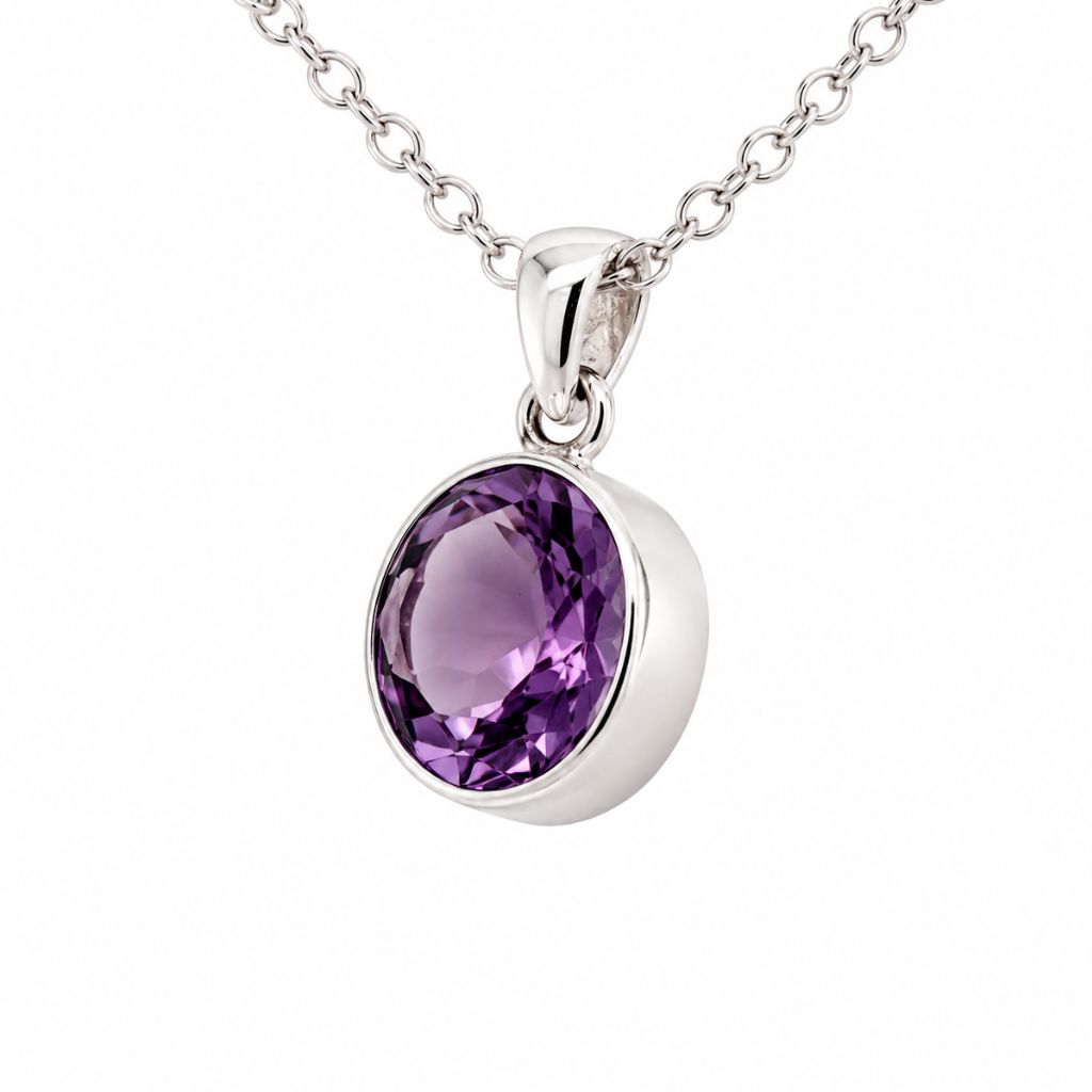 Amethyst Crystal Pendant Set in 925 Sterling Silver