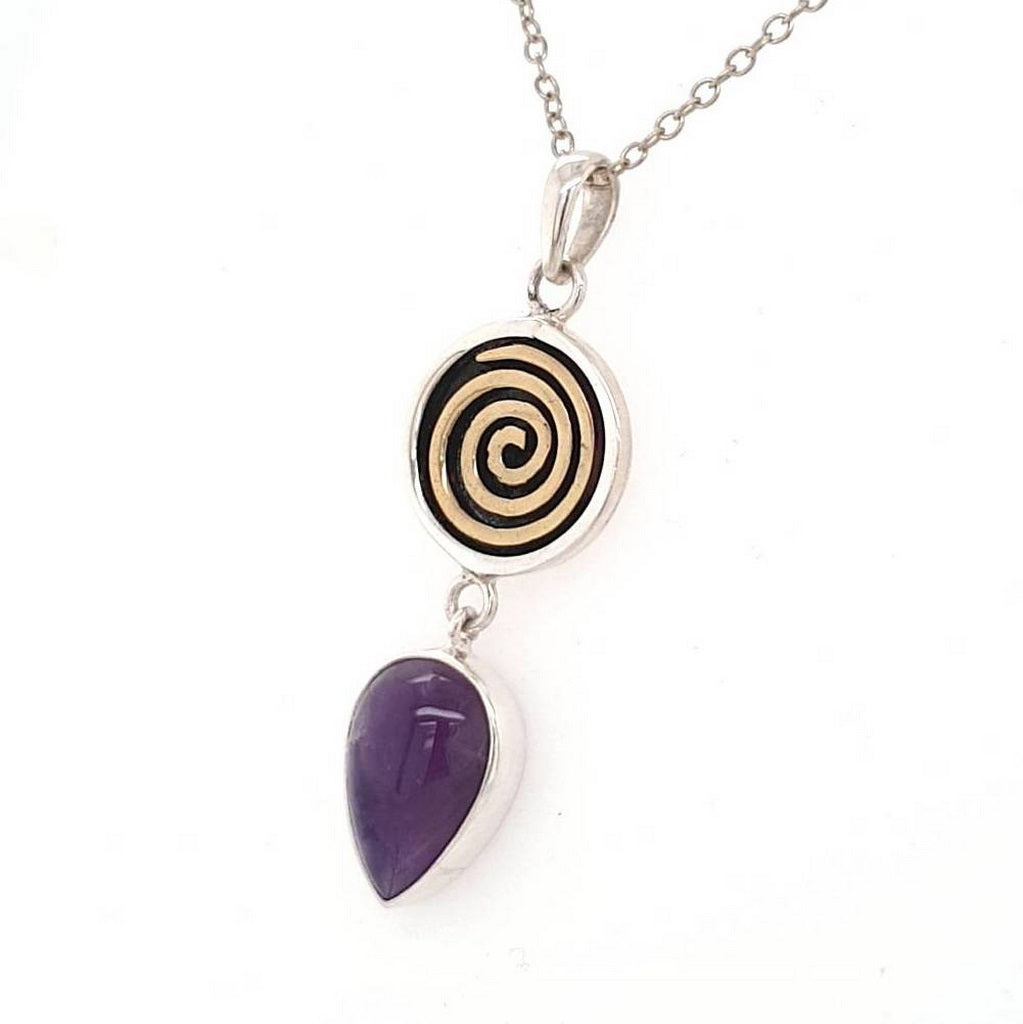 amethyst & bronze spiral pendant