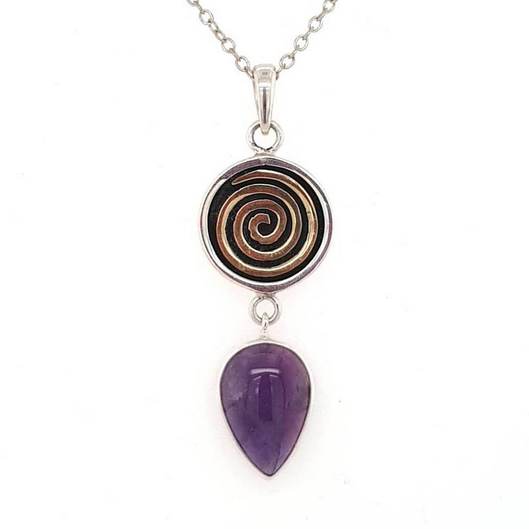 amethyst & bronze spiral pendant