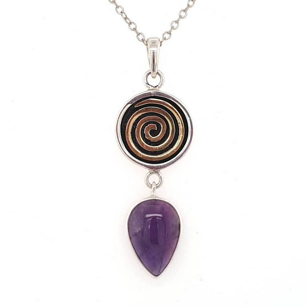 amethyst & bronze spiral pendant