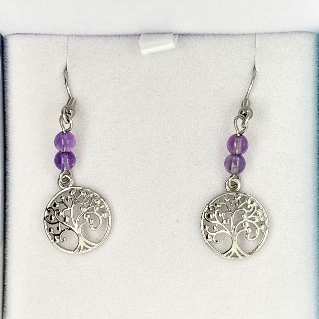 amethyst tree of life earrings