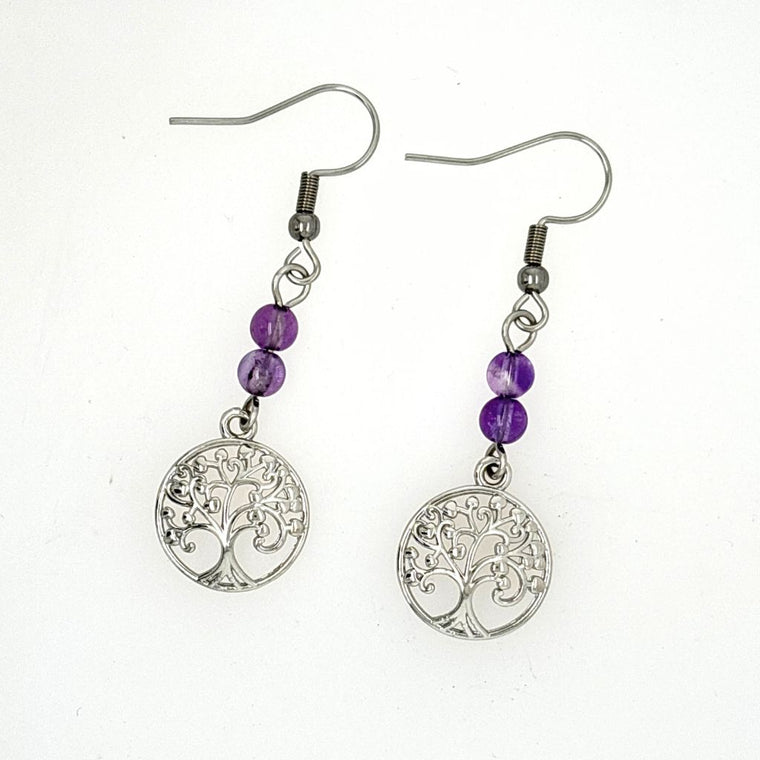 amethyst tree of life earrings