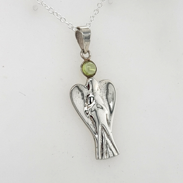 Sterling Silver Angel Pendant with Peridot – Protection & Heart Healing