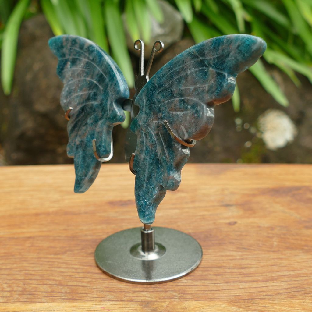 Natural Blue Apatite Butterfly Wings on Stand | Crystal Butterfly Display