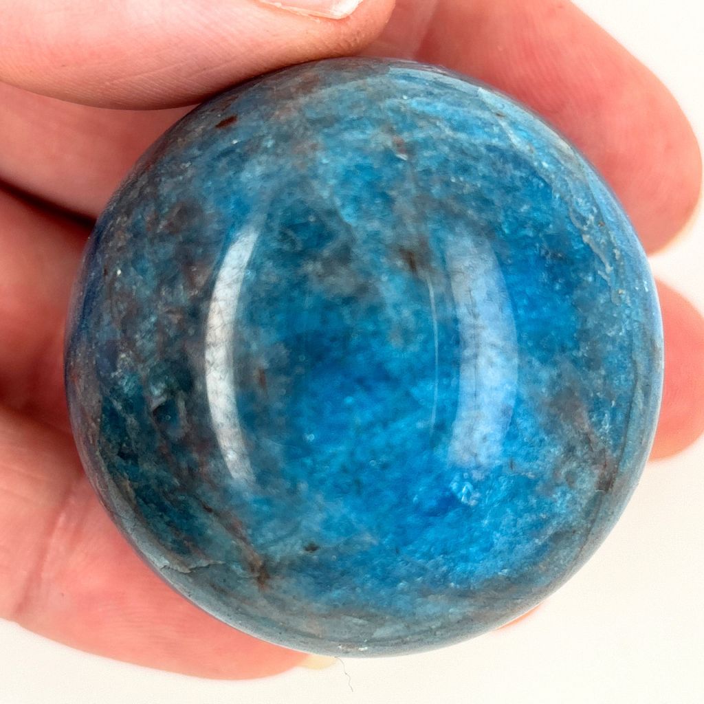 Natural Blue Apatite crystal sphere 144g with vibrant blue and teal colouring