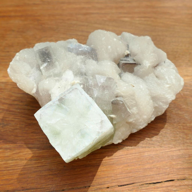 Natural Apophyllite and Stilbite crystal cluster with pale green Apophyllite 491g