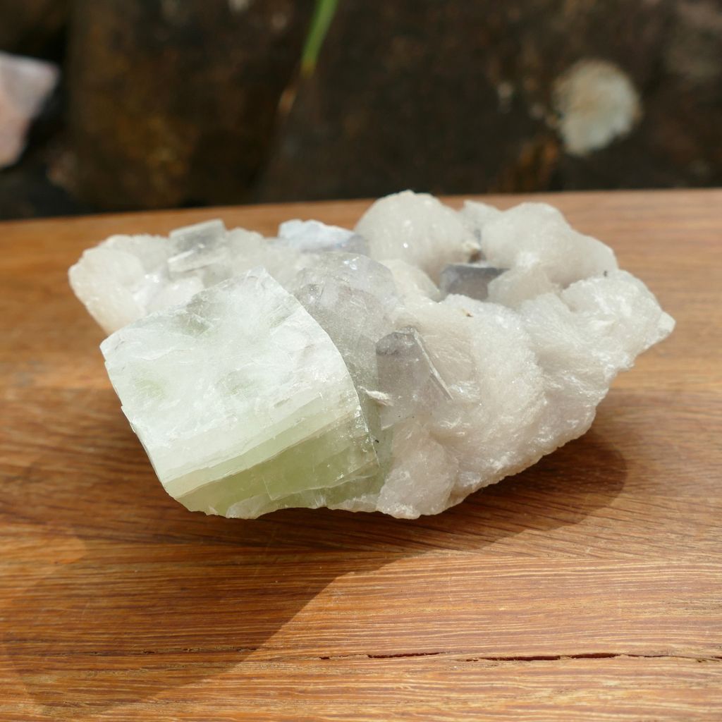 Natural Apophyllite and Stilbite crystal cluster with pale green Apophyllite 491g