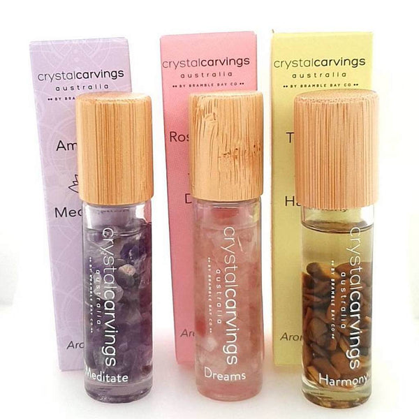 Crystal Roller with Essential Oils - Amethyst, Rose Quartz & Tiger Eye