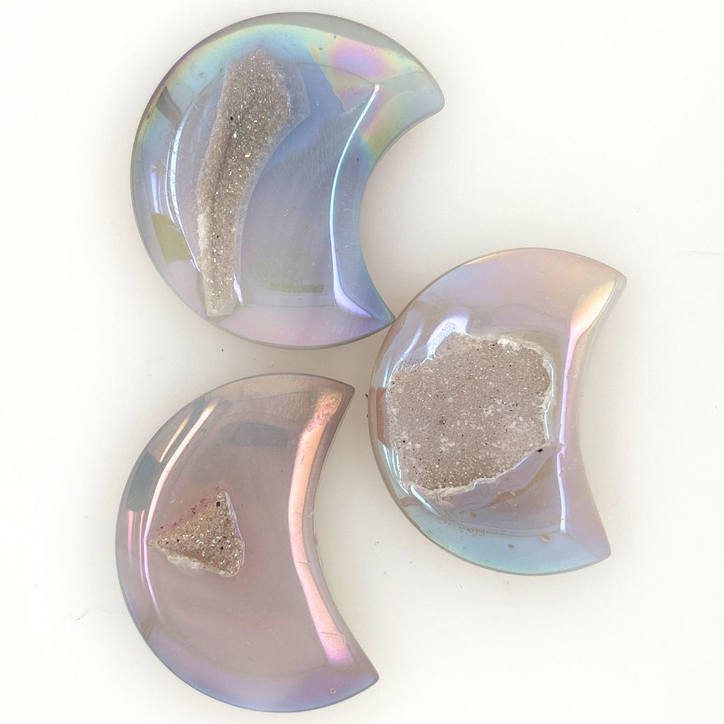 Aura Agate Druzy Moon | Crystal Crescent Moon Decoration