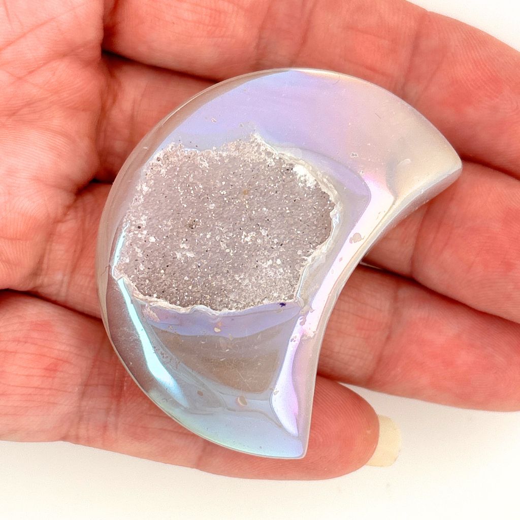 Aura Agate Druzy Moon | Crystal Crescent Moon Decoration