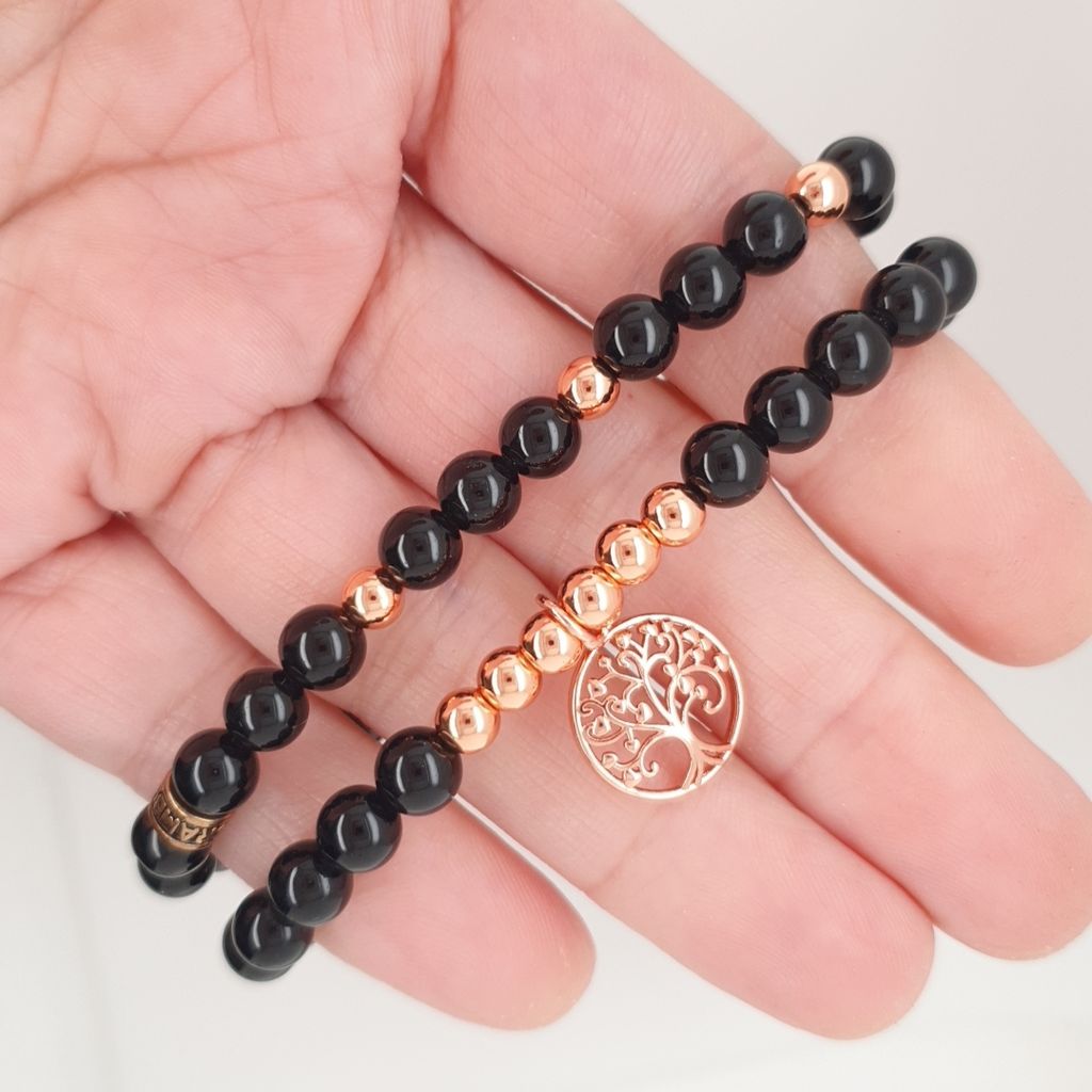 black obsidian duo bracelet set