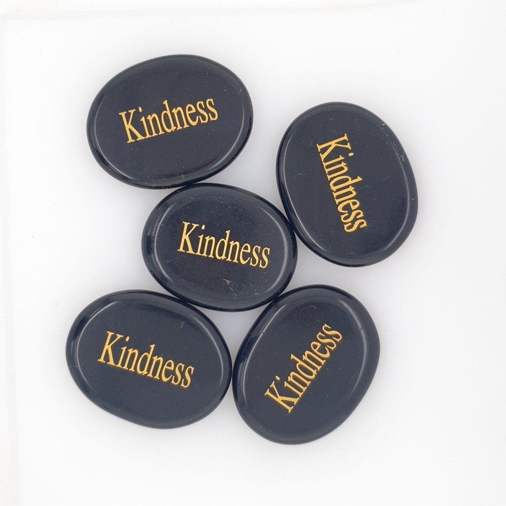 Black Obsidian Palm Stone with Kindness Engraving
