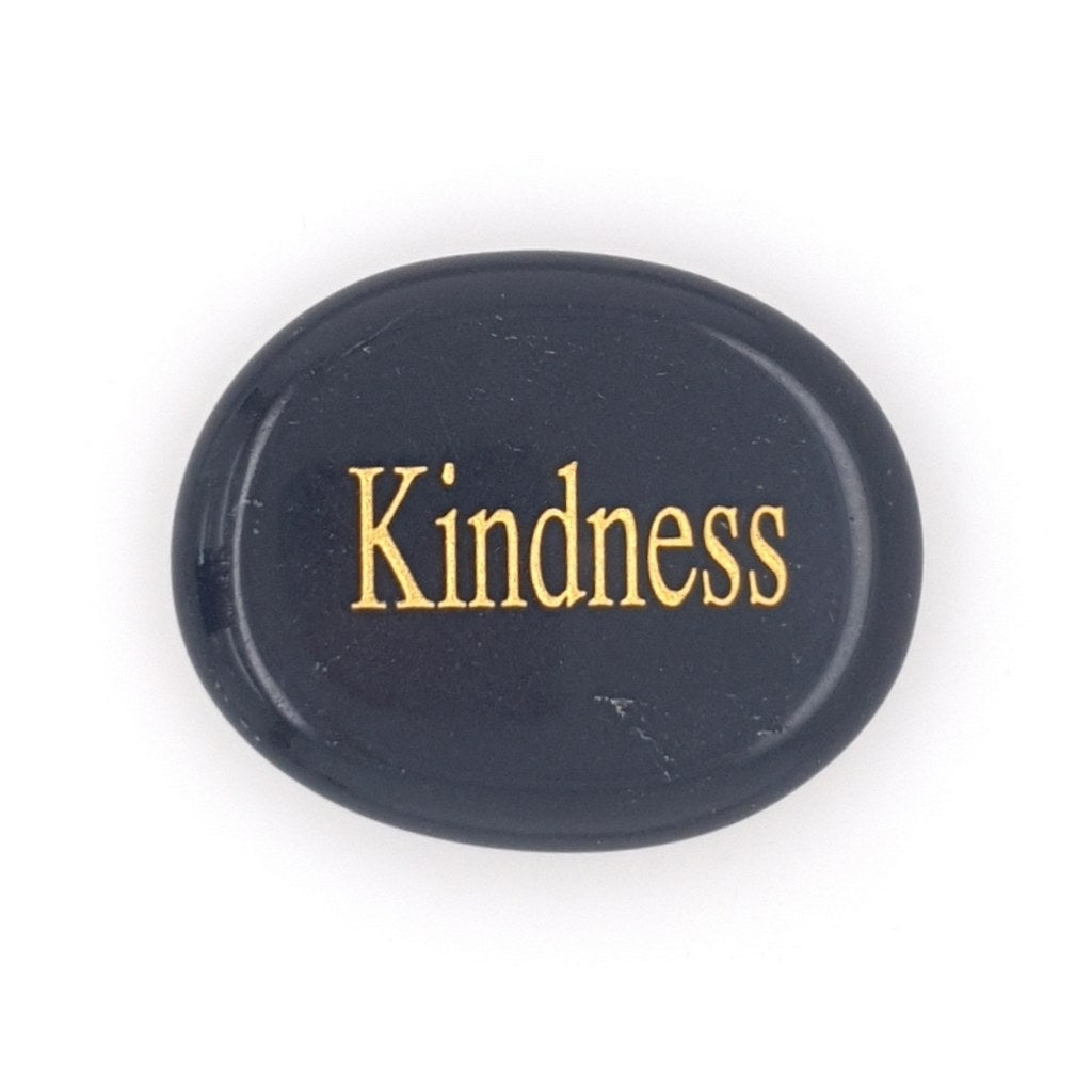 Black Obsidian Palm Stone with Kindness Engraving