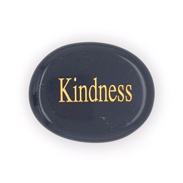 Black Obsidian Palm Stone with Kindness Engraving