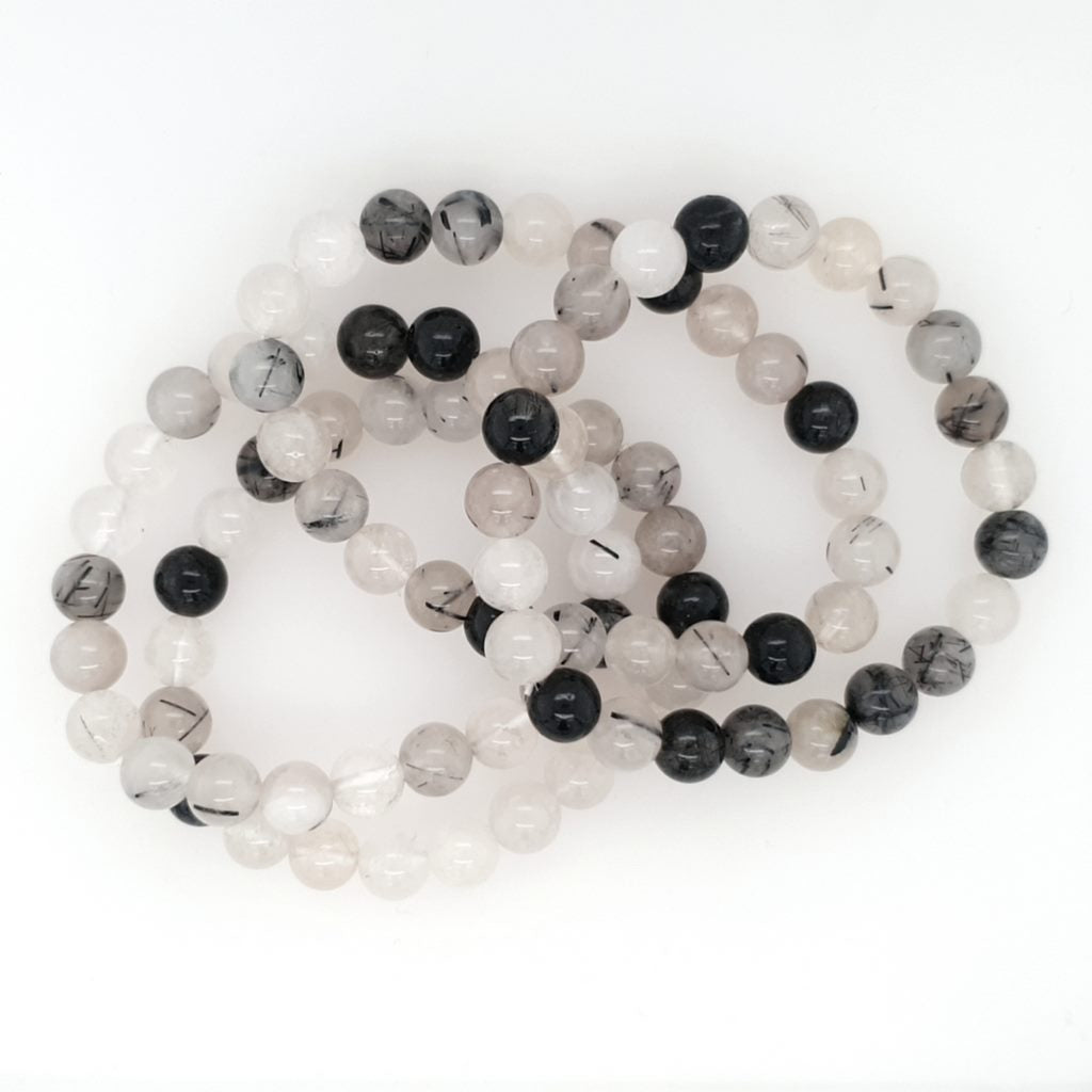 black rutilated quartz bead bracelet