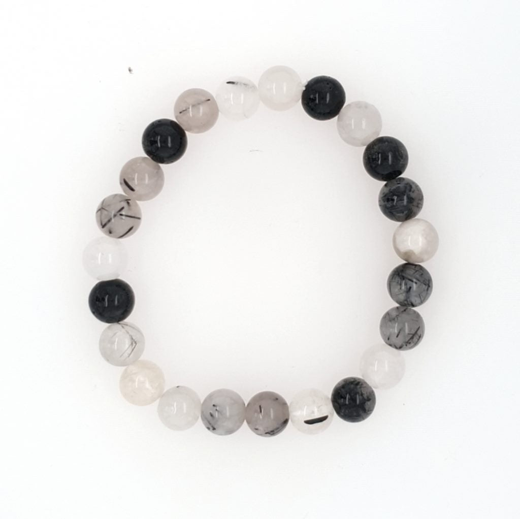 black rutilated quartz bead bracelet