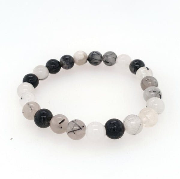 Black Rutilated Quartz Bead Bracelet – 8mm