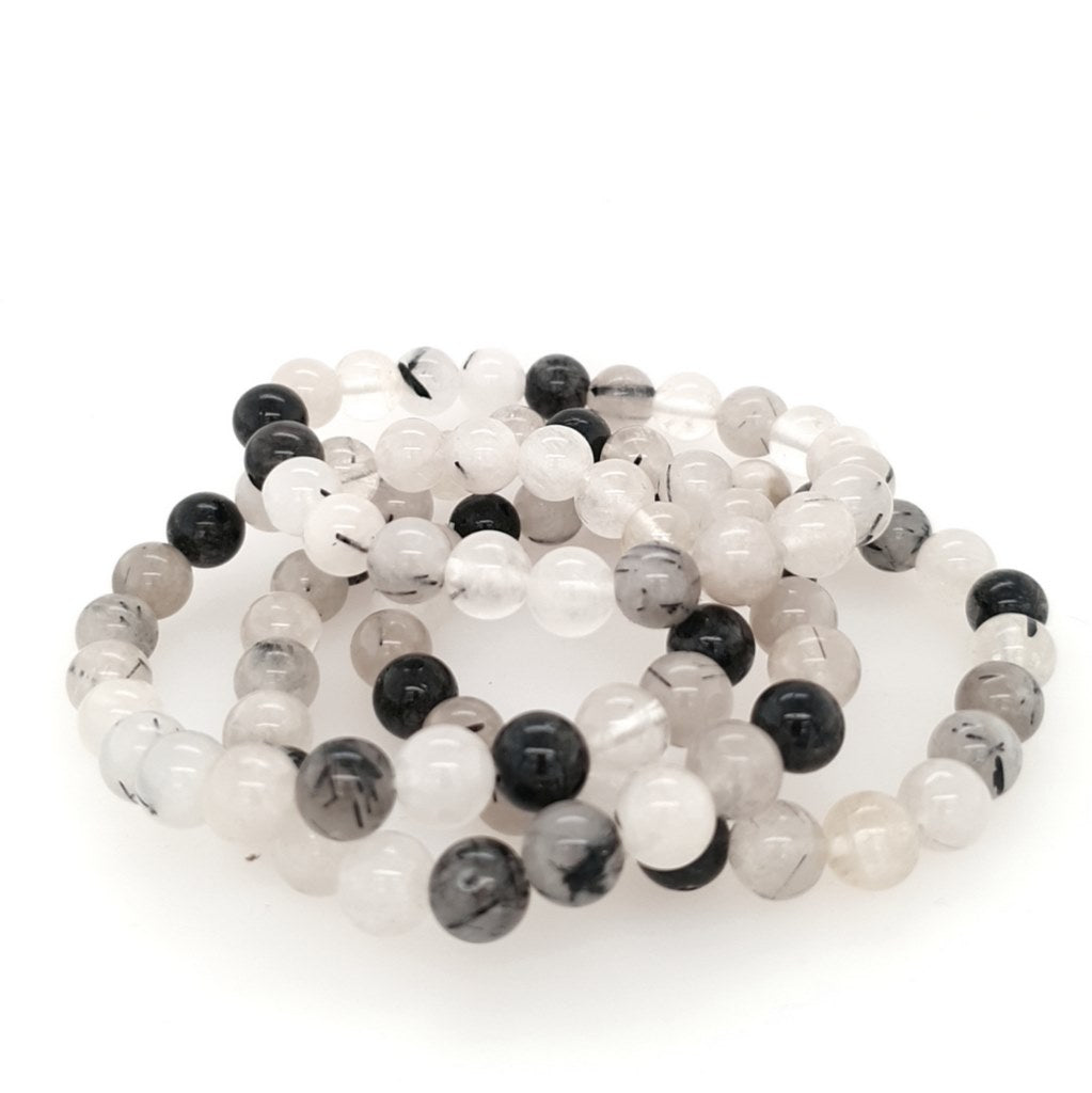black rutilated quartz bead bracelet