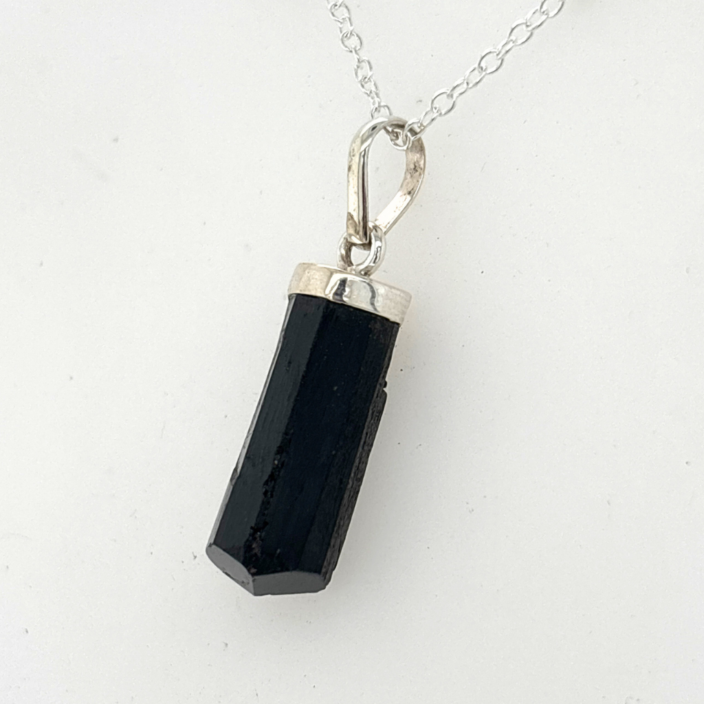 Black Tourmaline Pendant Australia | Sterling Silver Protection Crystal Necklace
