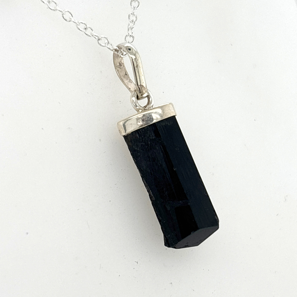 Black Tourmaline Pendant Australia | Sterling Silver Protection Crystal Necklace