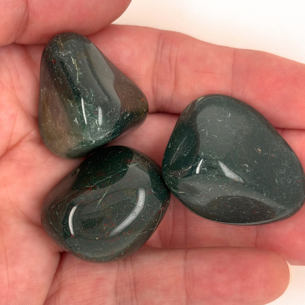 Bloodstone tumbled stone green crystal with red flecks