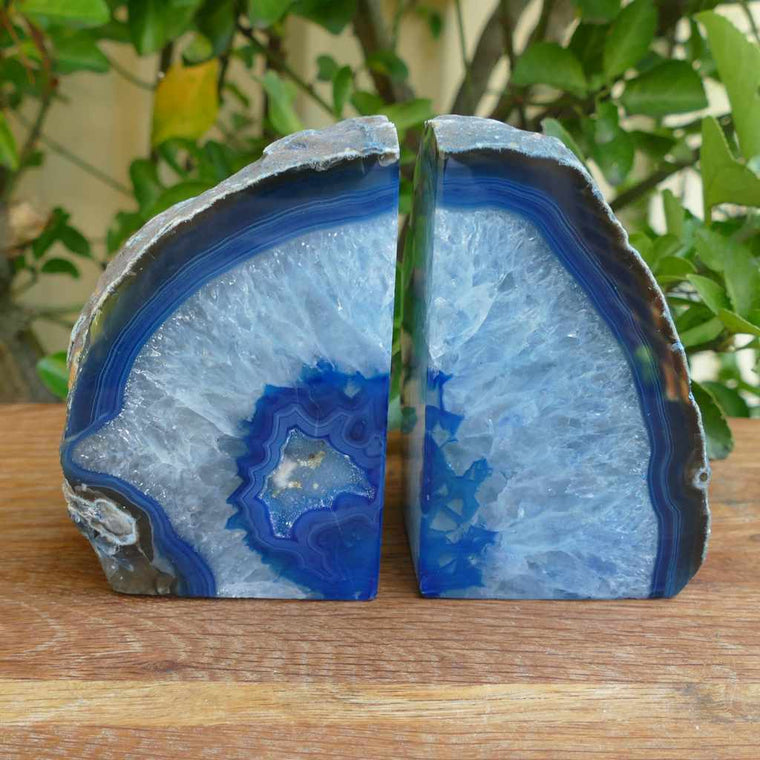 blue agate bookends