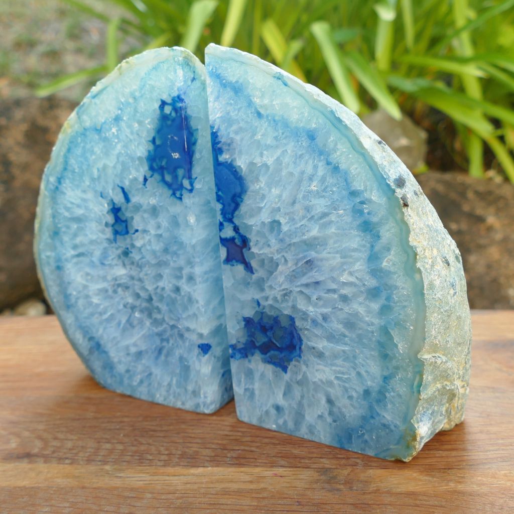 blue agate bookends