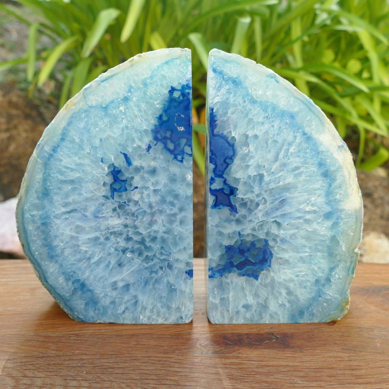 blue agate bookends