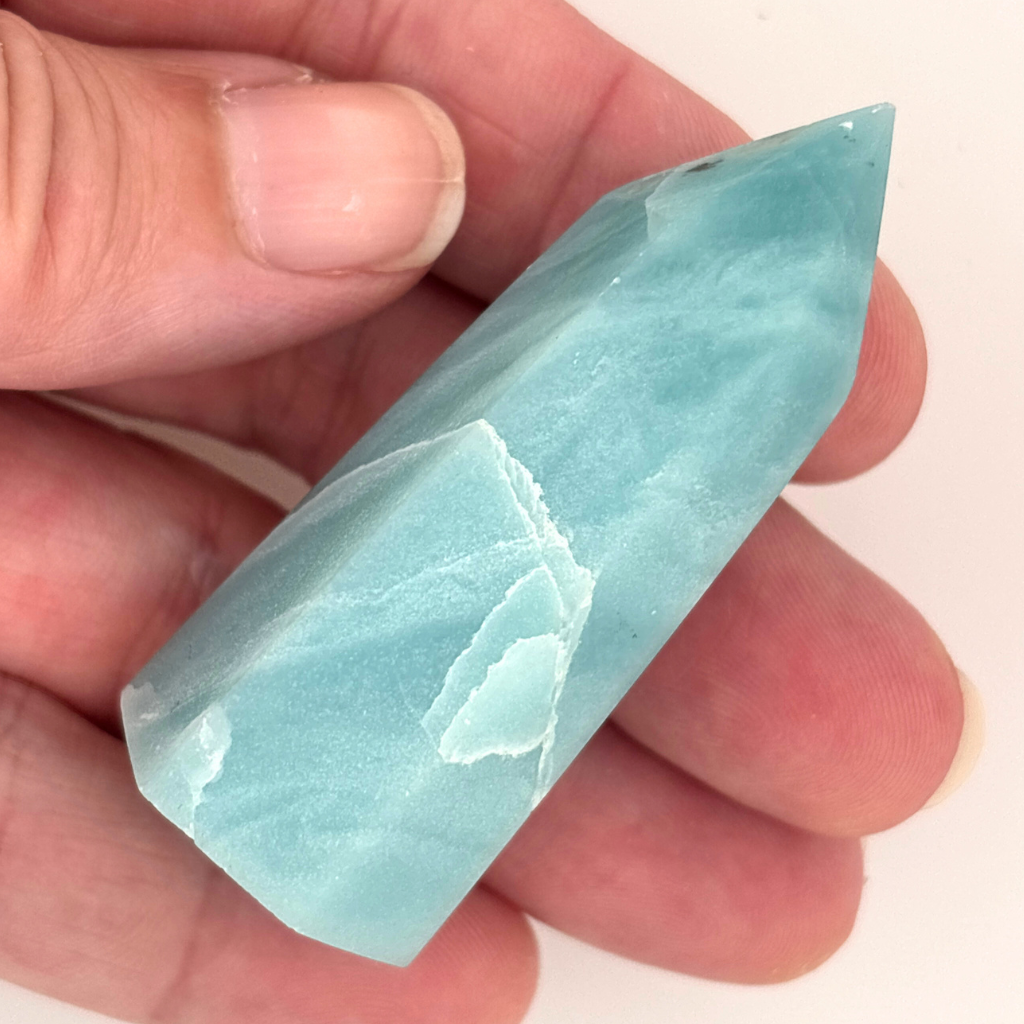 Blue aragonite crystal point polished tower Australia