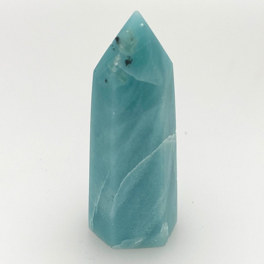 Blue aragonite crystal point polished tower Australia