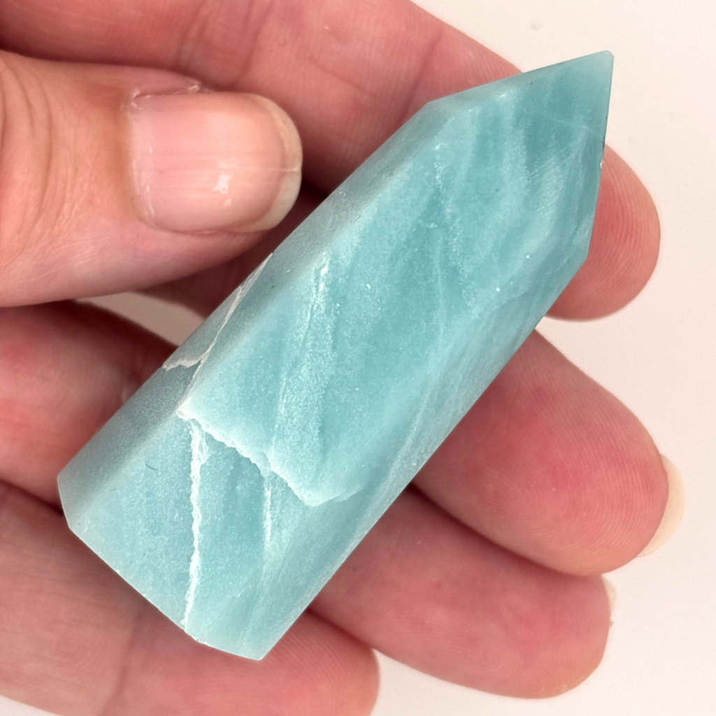 Blue aragonite crystal point polished tower Australia