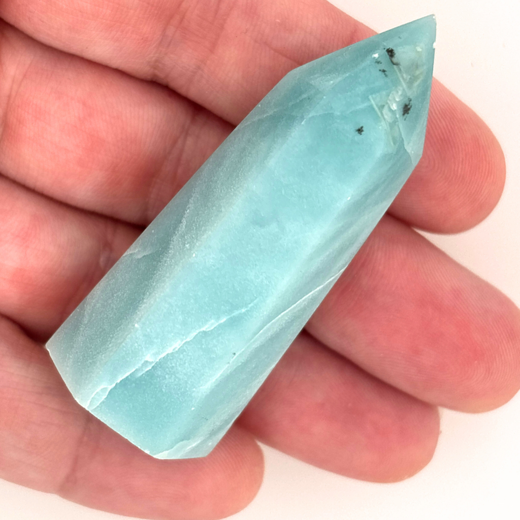 Blue aragonite crystal point polished tower Australia