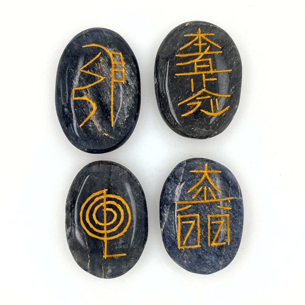 Reiki Symbol Engraved Crystal Stones | Blue Aventurine, Rose Quartz & Golden Quartz