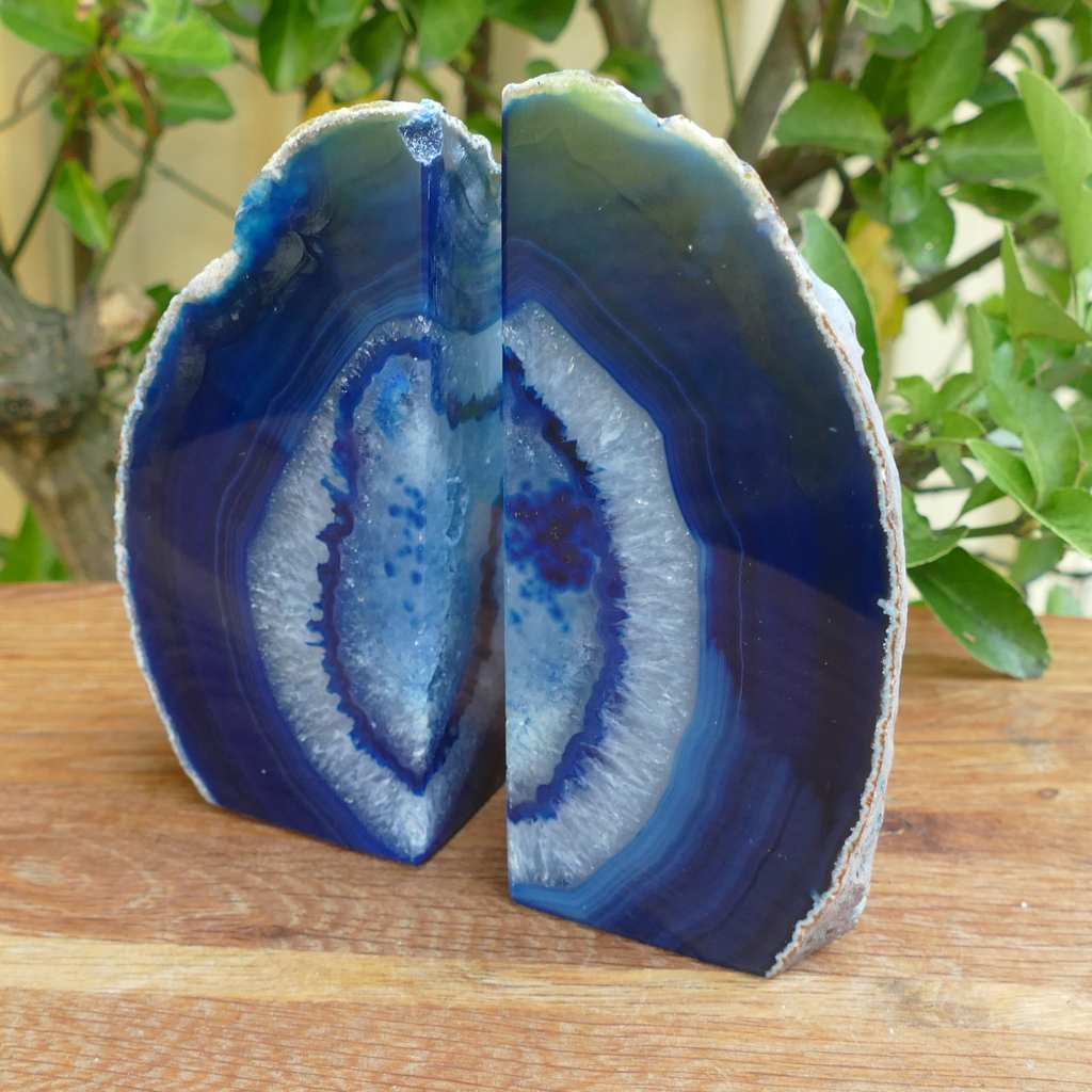 blue agate bookends