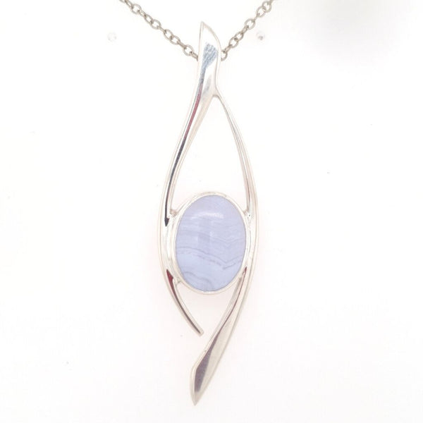 Blue Lace Agate Pendant Natural Gemstone in 925 Sterling Silver