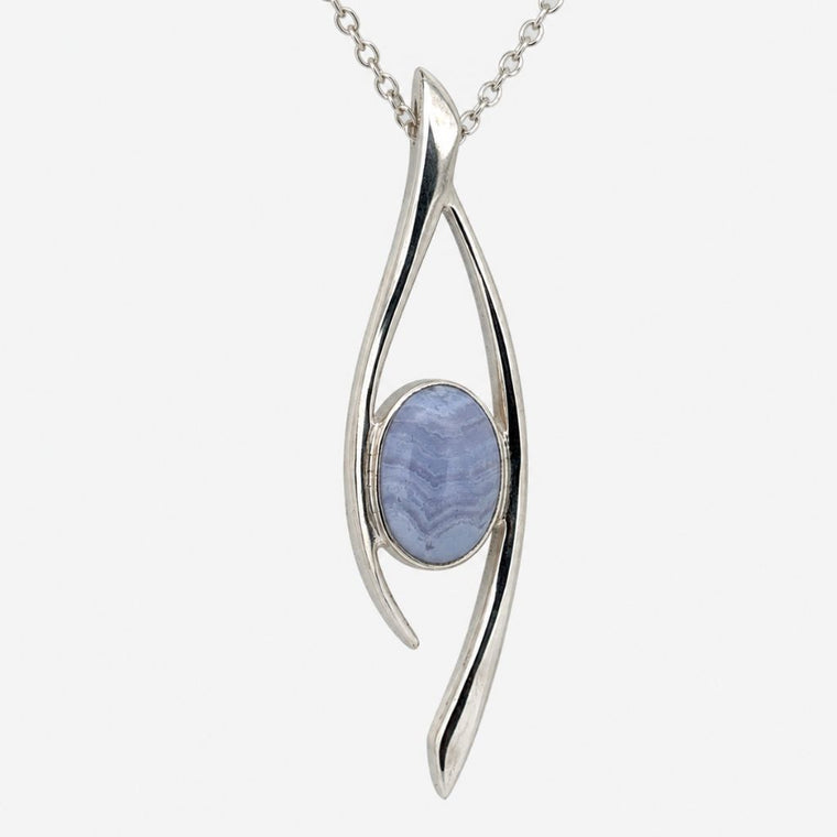 Blue Lace Agate Pendant Natural Gemstone in 925 Sterling Silver