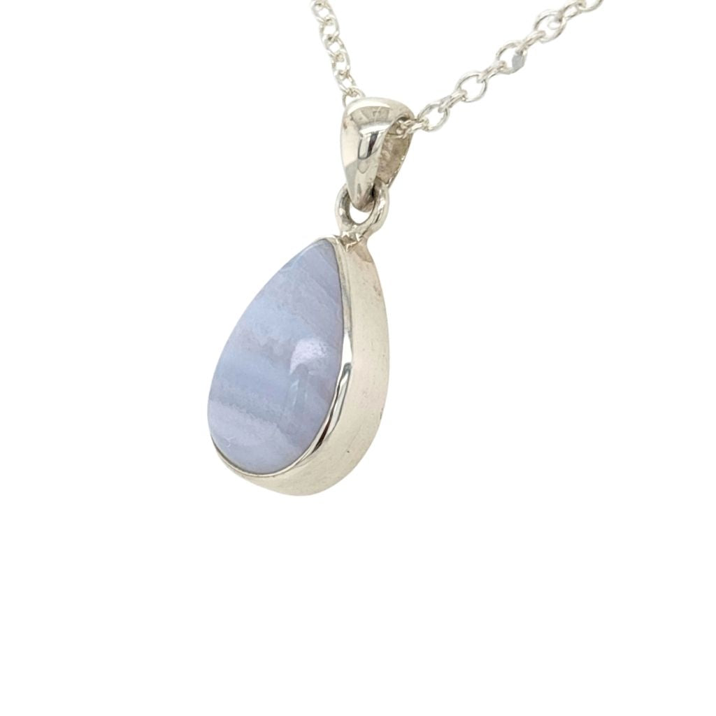 Blue Lace Agate Crystal Pendant in Sterling Silver Jewellery Necklace