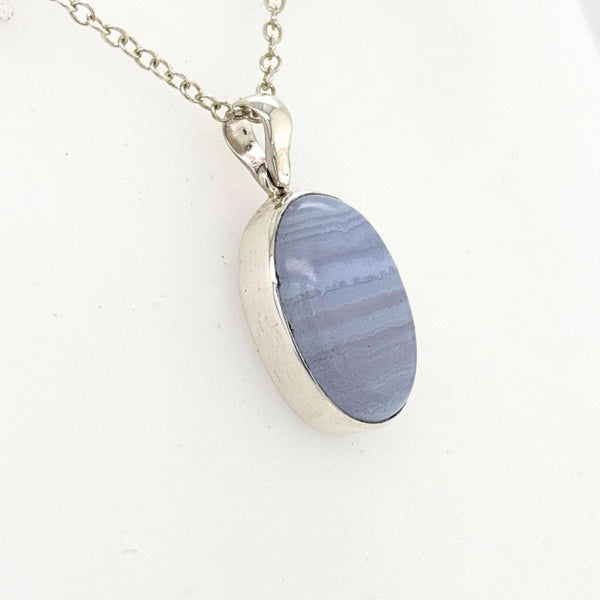 Blue Lace Agate Pendant Natural Gemstone in 925 Sterling Silver