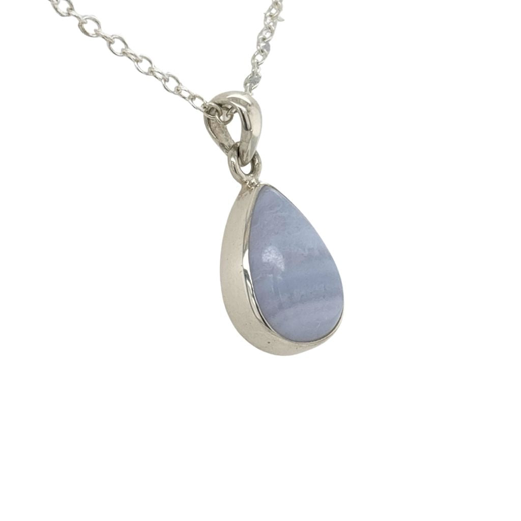 Blue Lace Agate Crystal Pendant in Sterling Silver Jewellery Necklace