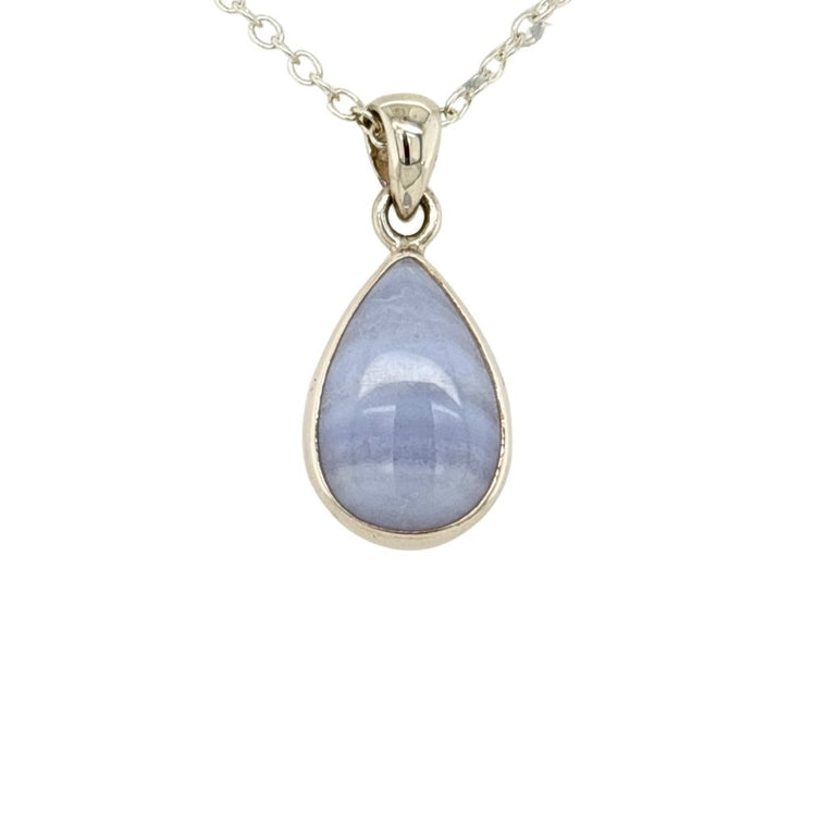 Blue Lace Agate Crystal Pendant in Sterling Silver Jewellery Necklace