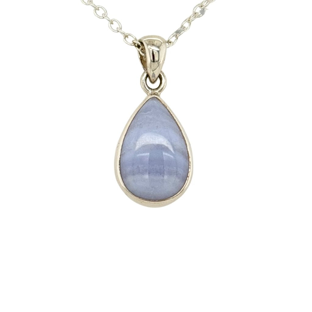 Blue Lace Agate Crystal Pendant in Sterling Silver Jewellery Necklace