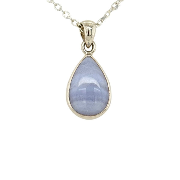Blue Lace Agate Crystal Teardrop Shape Pendant in Sterling Silver Jewellery Necklace