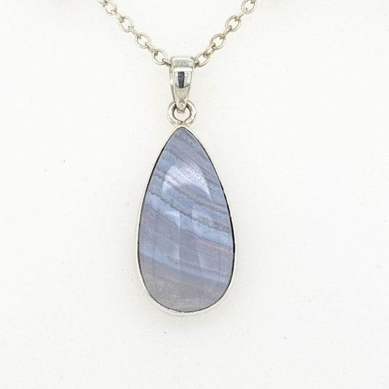 Blue Lace Agate Crystal Pendant in Sterling Silver Jewellery Necklace