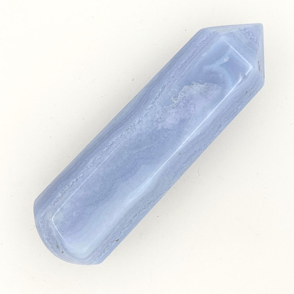 Natural Blue Lace Agate crystal wand 70mm with soft blue and white banding