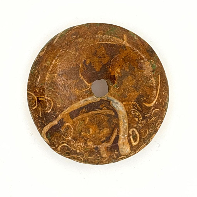 Calligraphy Jasper crystal donut 35mm with natural brown and golden patterns