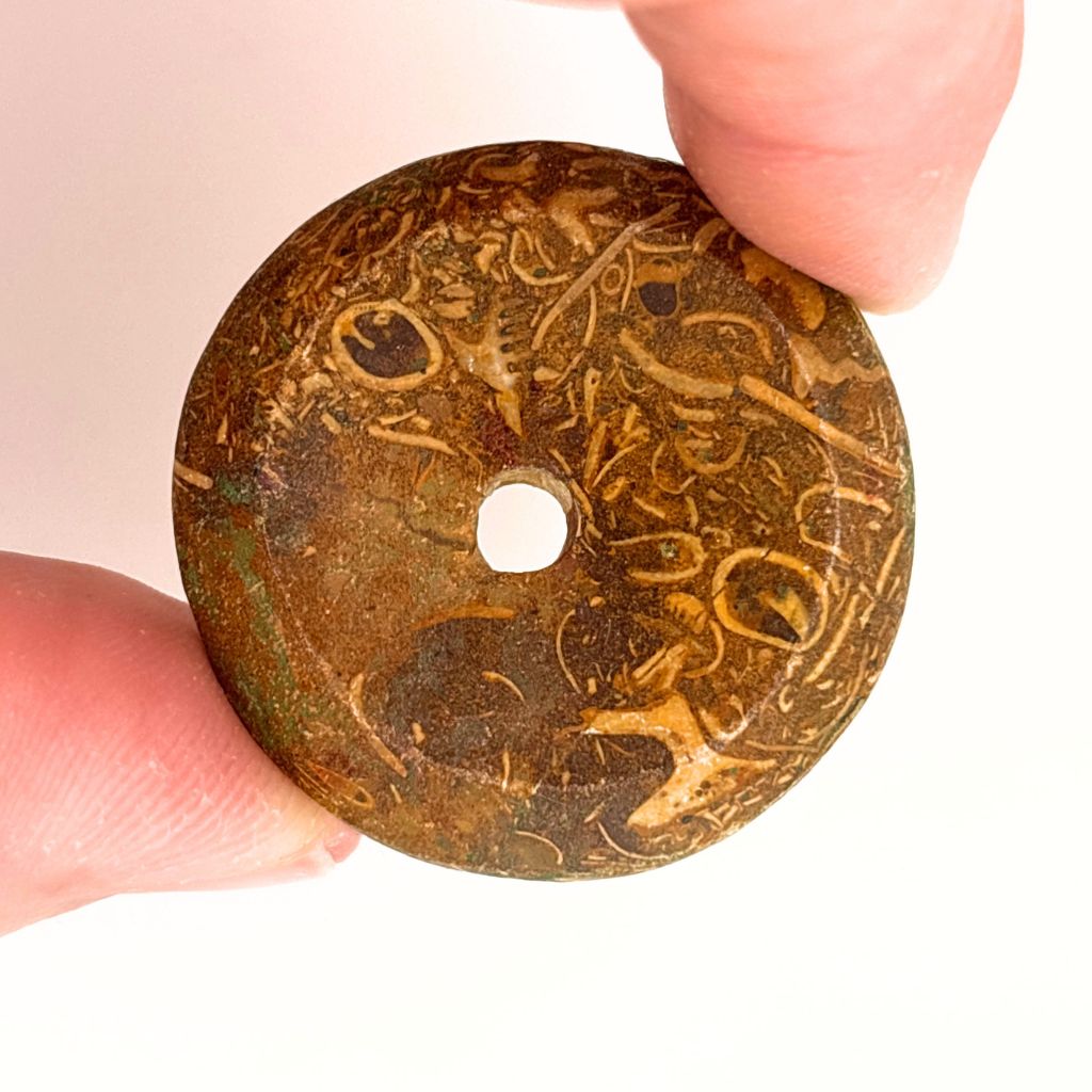 Calligraphy Jasper crystal donut 35mm with natural brown and golden patterns
