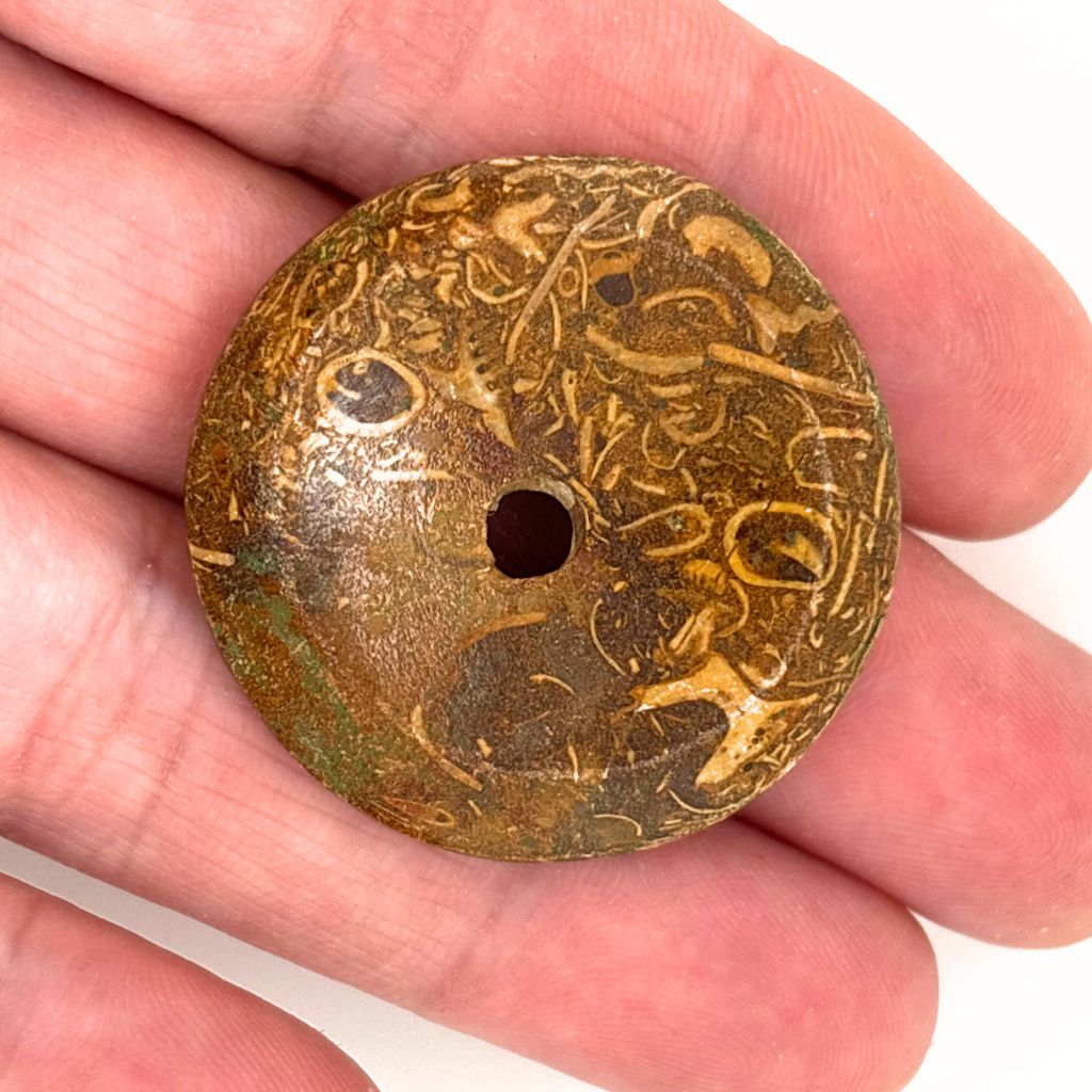 Calligraphy Jasper crystal donut 35mm with natural brown and golden patterns
