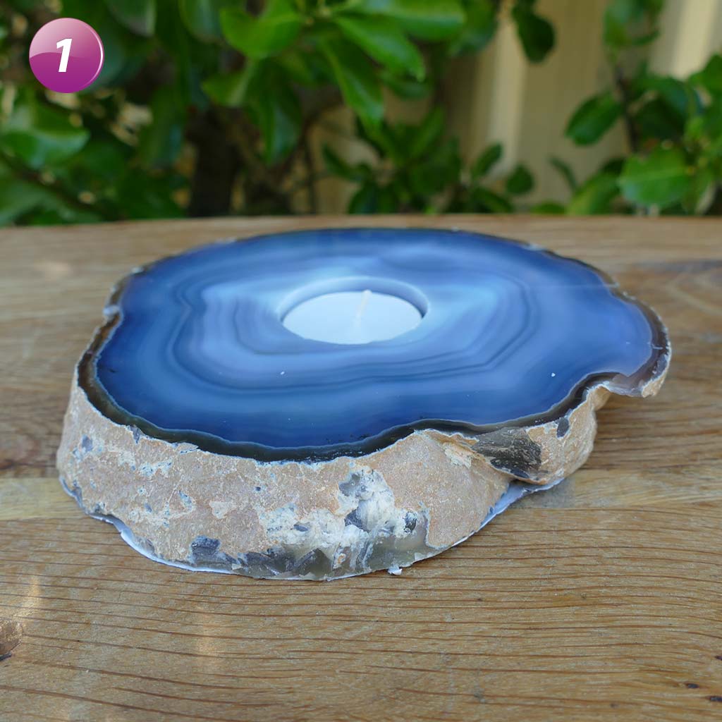 Agate Tea Light Candle Holder - Natural Handcrafted Stone for Home Decor