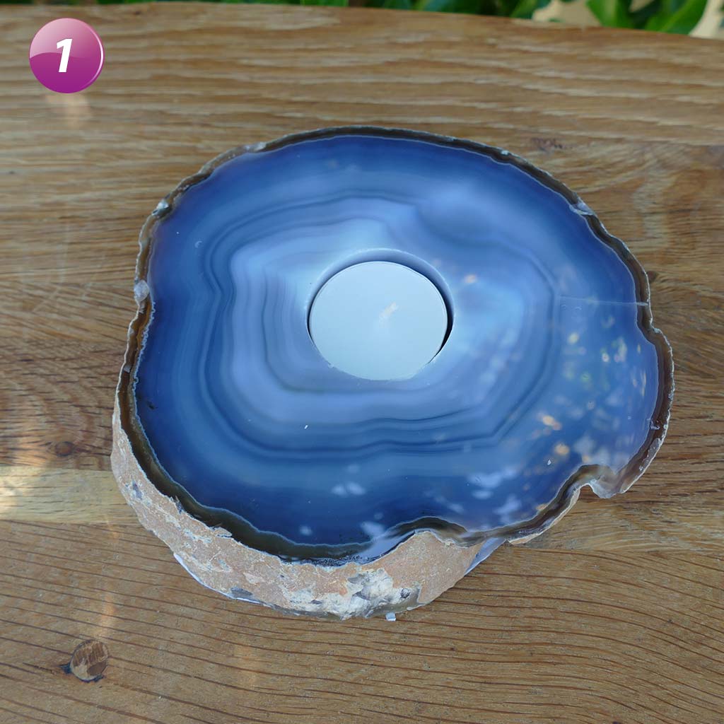 Agate Tea Light Candle Holder - Natural Handcrafted Stone for Home Decor